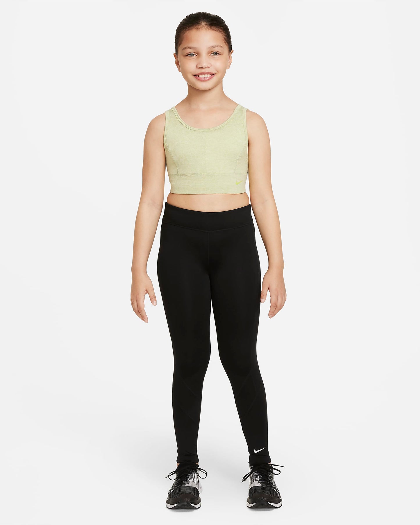 Nike Dri-FIT Swoosh Luxe Older Girls' Sports Bra | Olive Aura