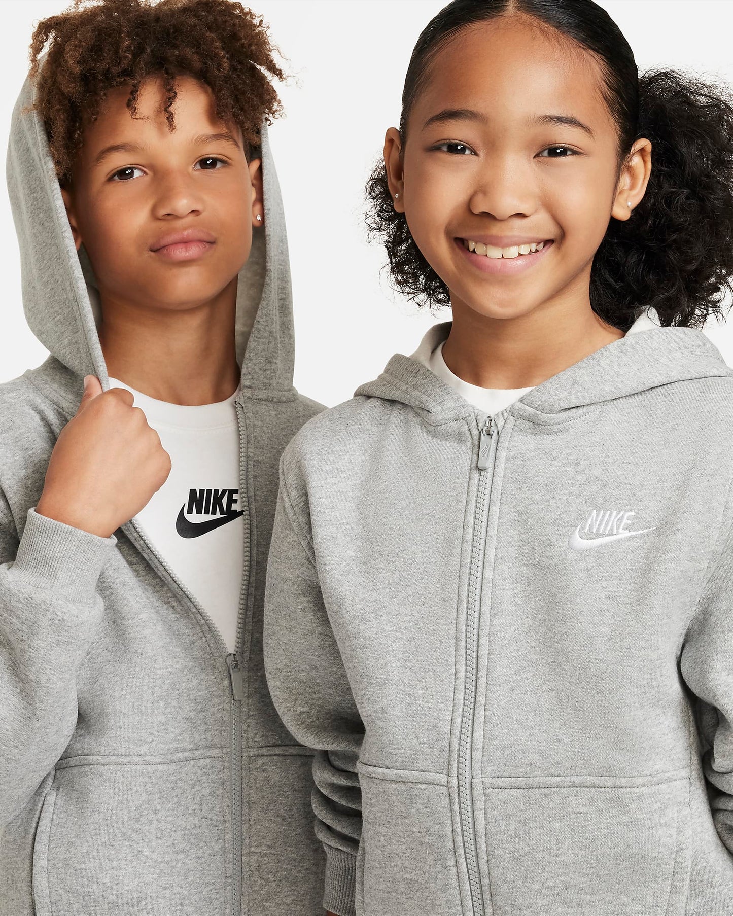 Nike Sportswear Club Fleece Older Kids' Full-Zip Hoodie | Dark Grey Heather