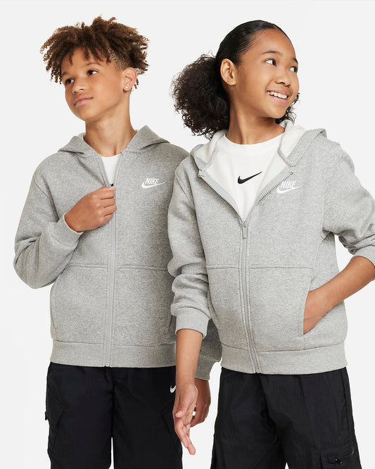 Nike Sportswear Club Fleece Older Kids' Full-Zip Hoodie | Dark Grey Heather