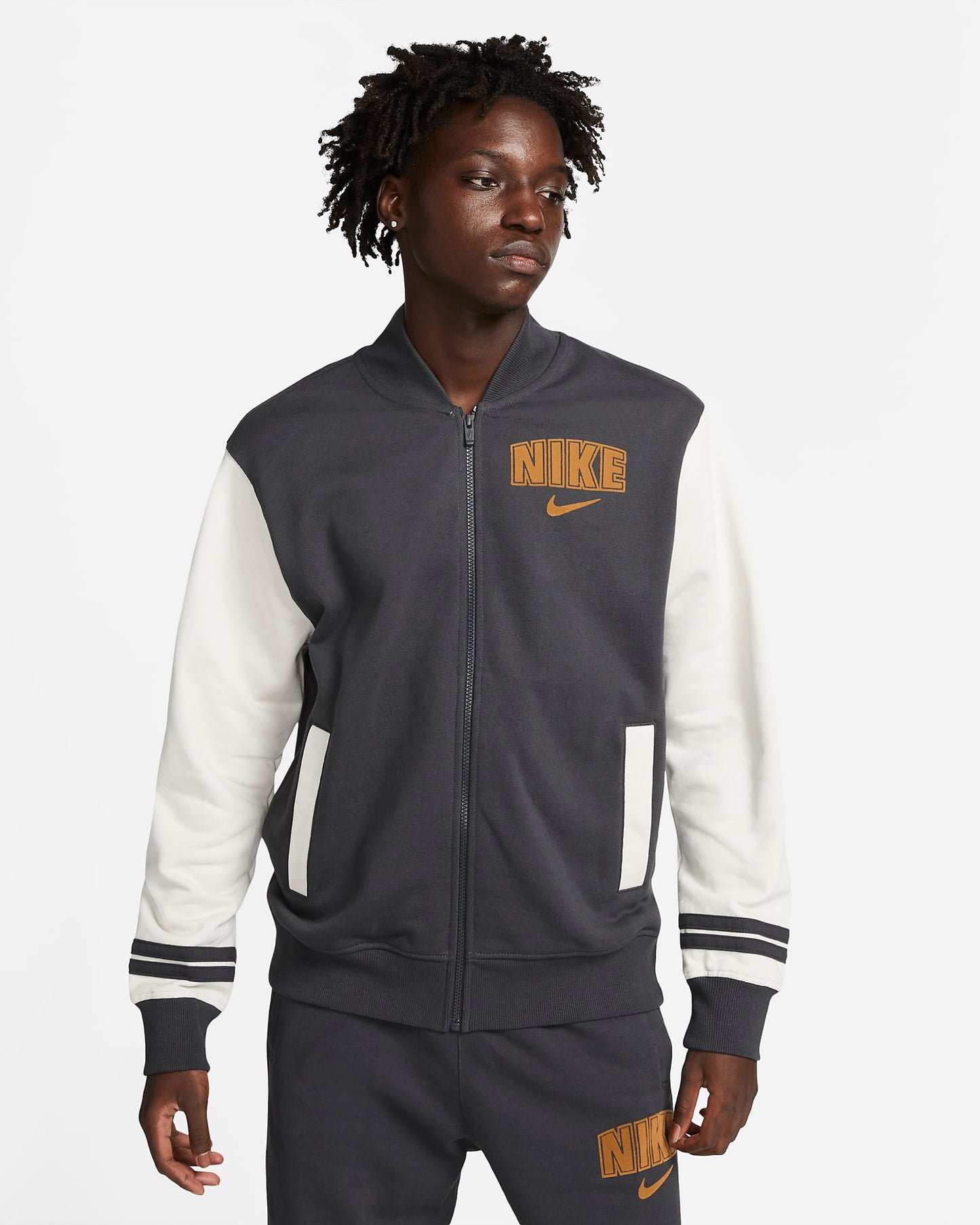 Nike Sportswear Men's Fleece Varsity Jacket | Dark Smoke Grey