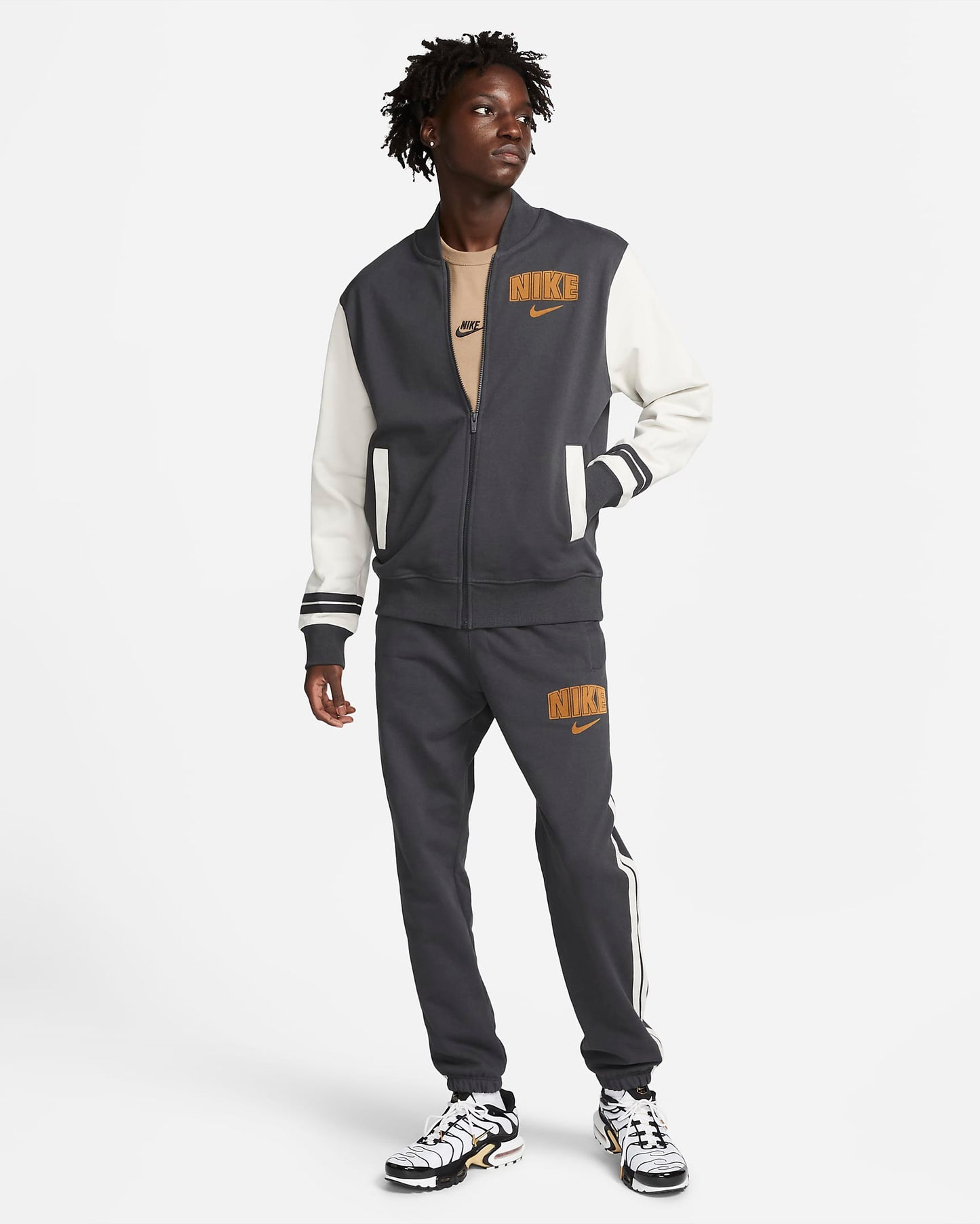 Nike Sportswear Men's Fleece Varsity Jacket | Dark Smoke Grey