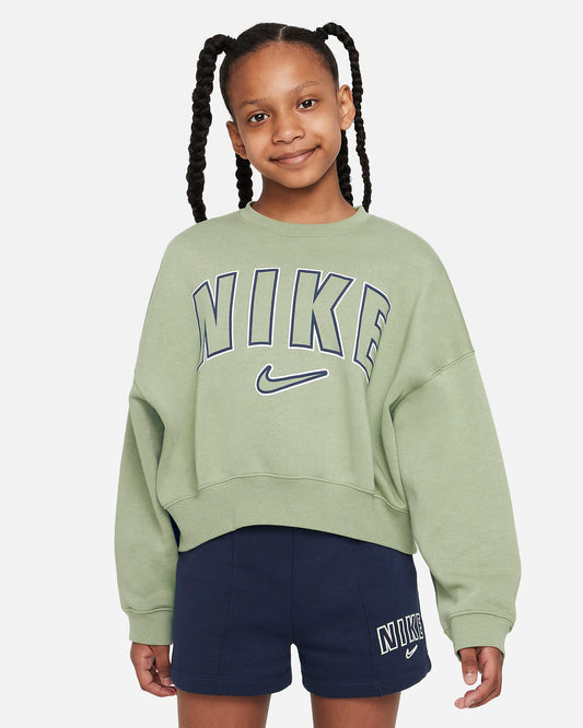 Nike Sportswear Older Girls' Fleece Crew-Neck Sweatshirt | Oil Green