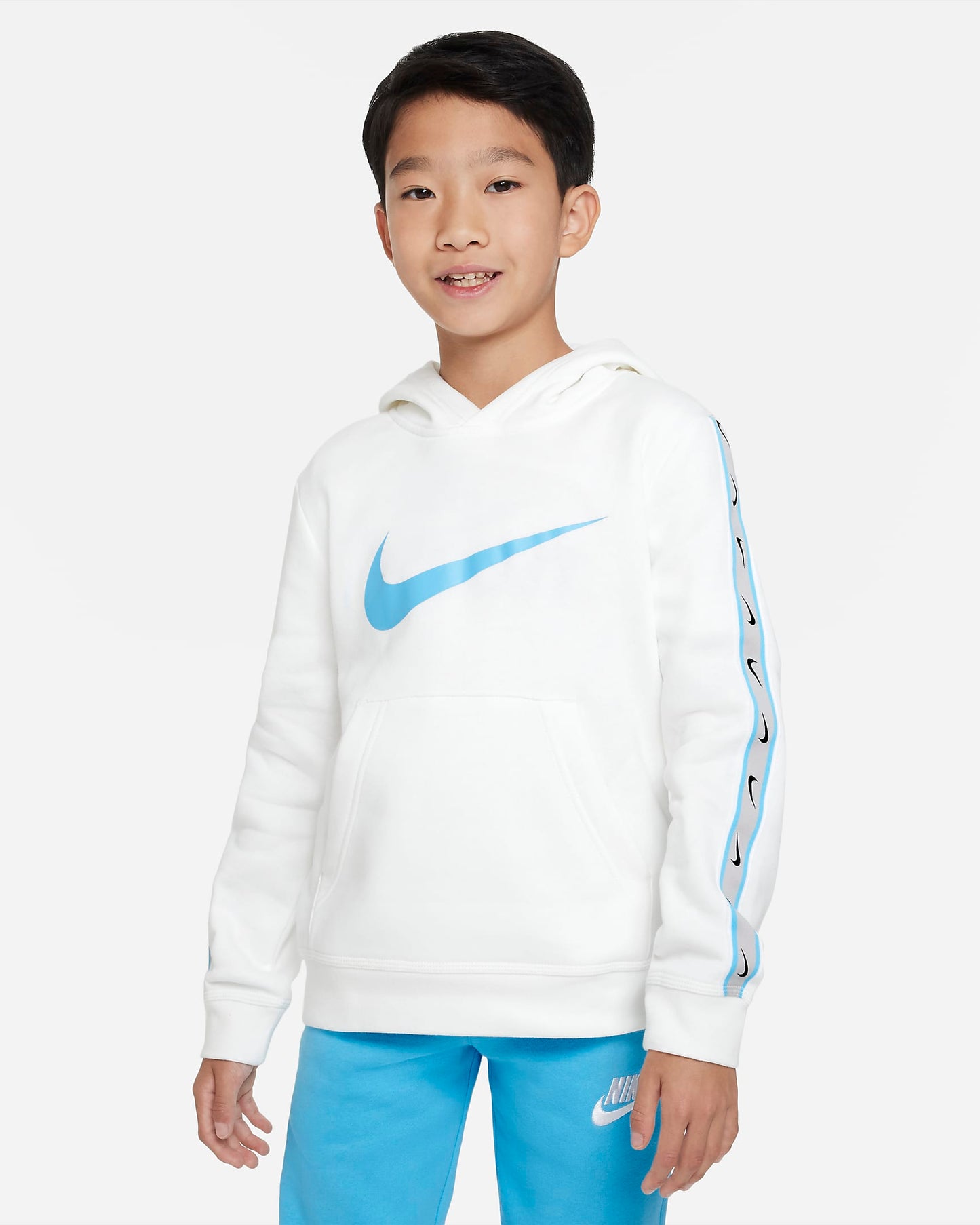 Nike Sportswear Repeat Older Boys' Fleece Pullover Hoodie | Summit White