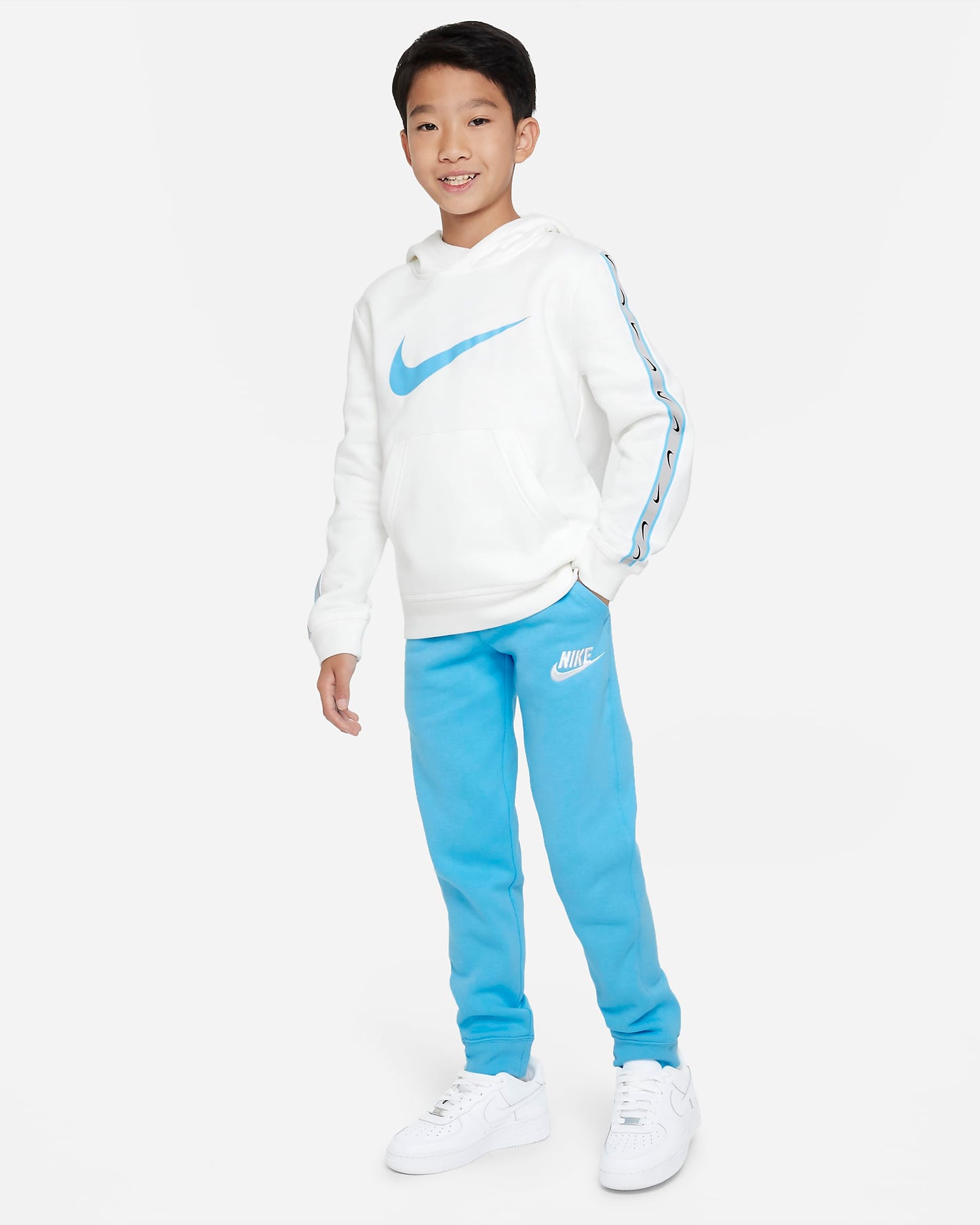 Nike Sportswear Repeat Older Boys' Fleece Pullover Hoodie | Summit White