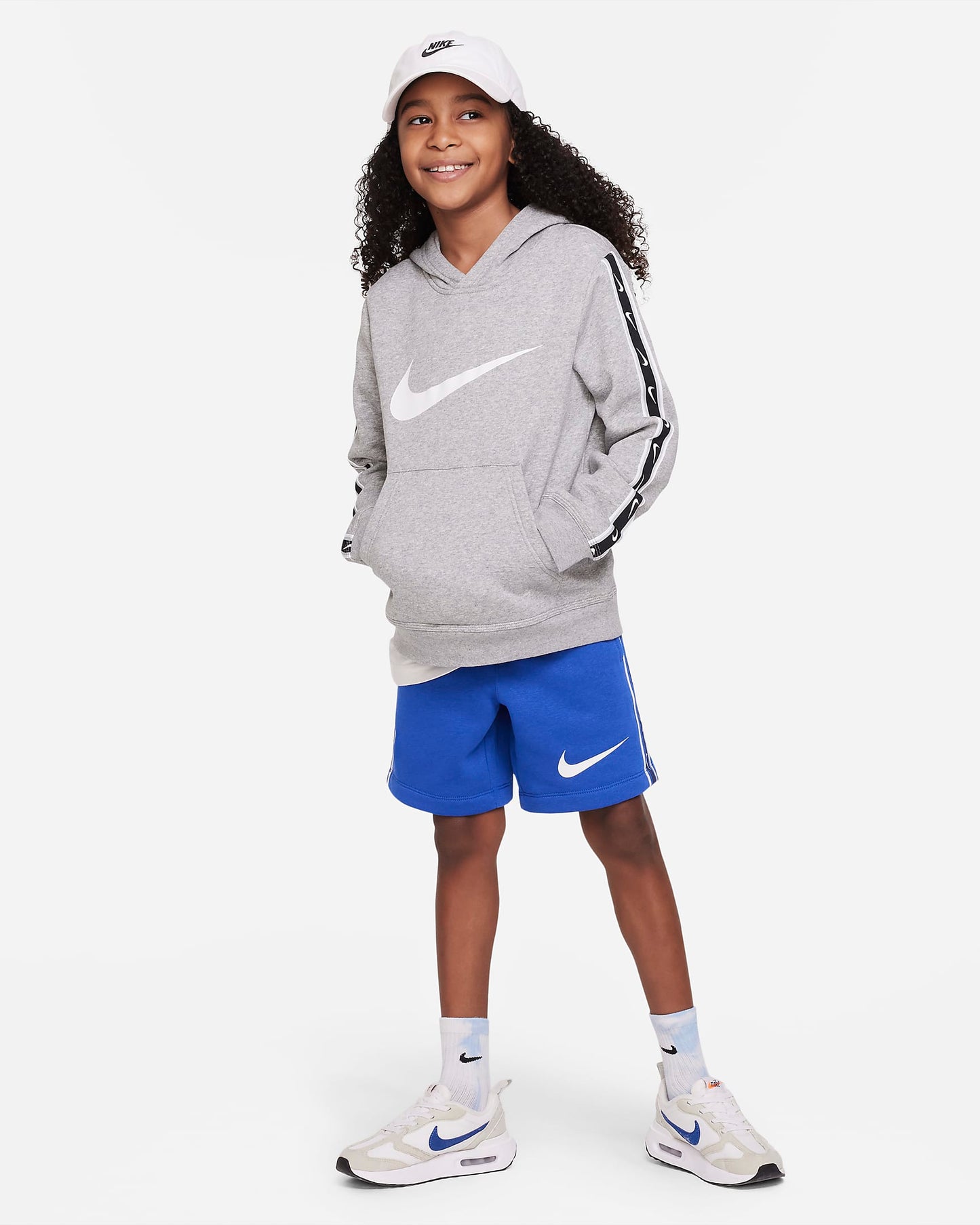 Nike Sportswear Repeat Older Boys' Fleece Pullover Hoodie | Dark Grey Heather