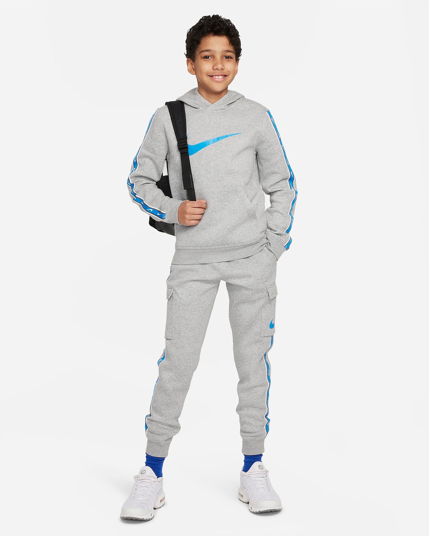 Nike Sportswear Repeat Older Boys' Fleece Pullover Hoodie | Photo Blue