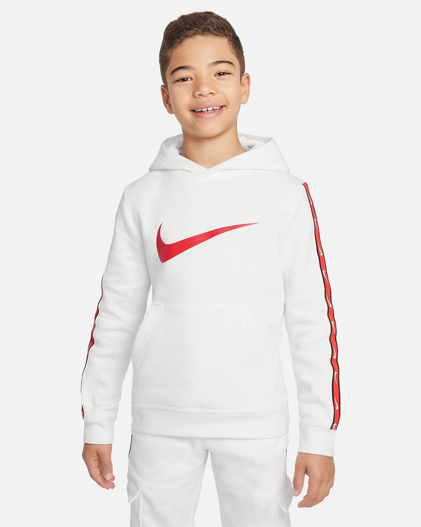 Nike Sportswear Repeat Older Boys' Fleece Pullover Hoodie | Light Crimson