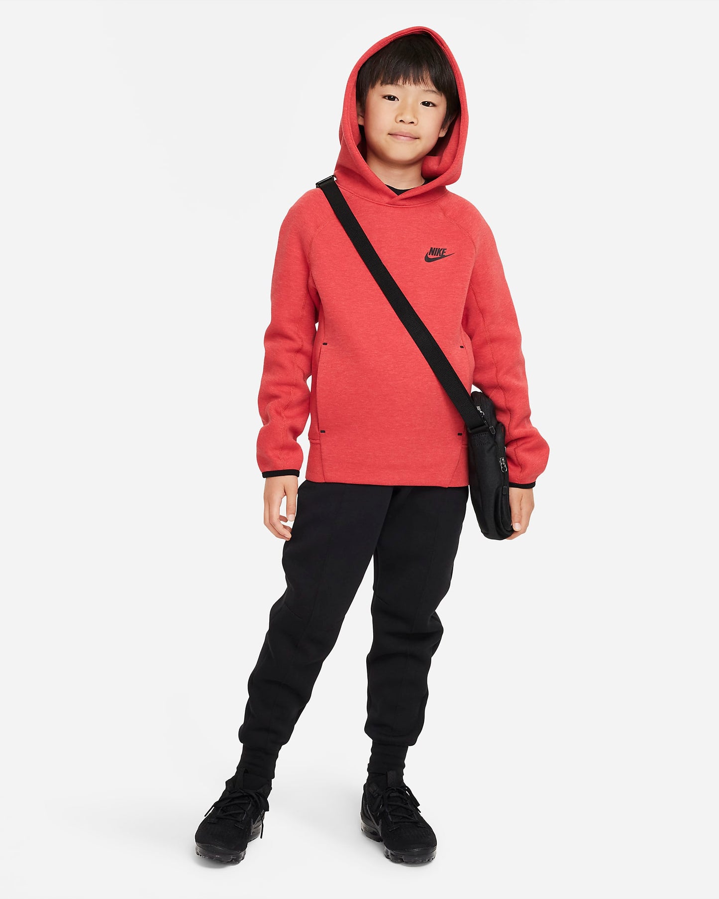 Nike Sportswear Tech Fleece Older Boys' Pullover Hoodie | Light University Red Heather