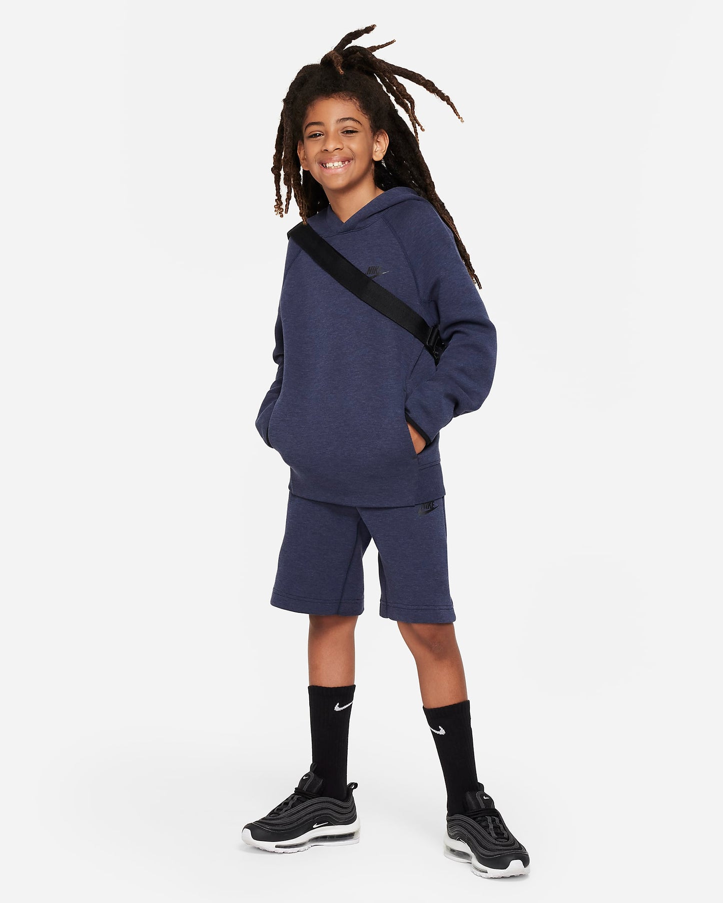 Nike Sportswear Tech Fleece Older Boys' Pullover Hoodie | Obsidian Heather