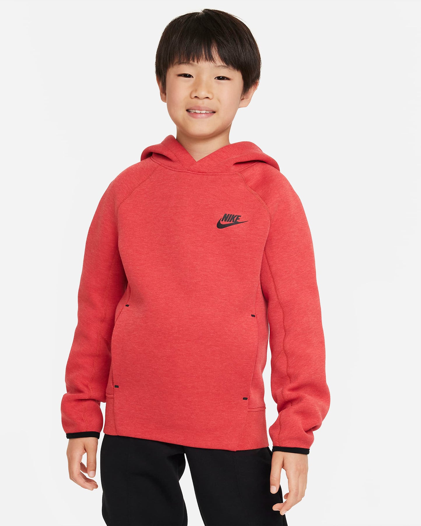 Nike Sportswear Tech Fleece Older Boys' Pullover Hoodie | Light University Red Heather