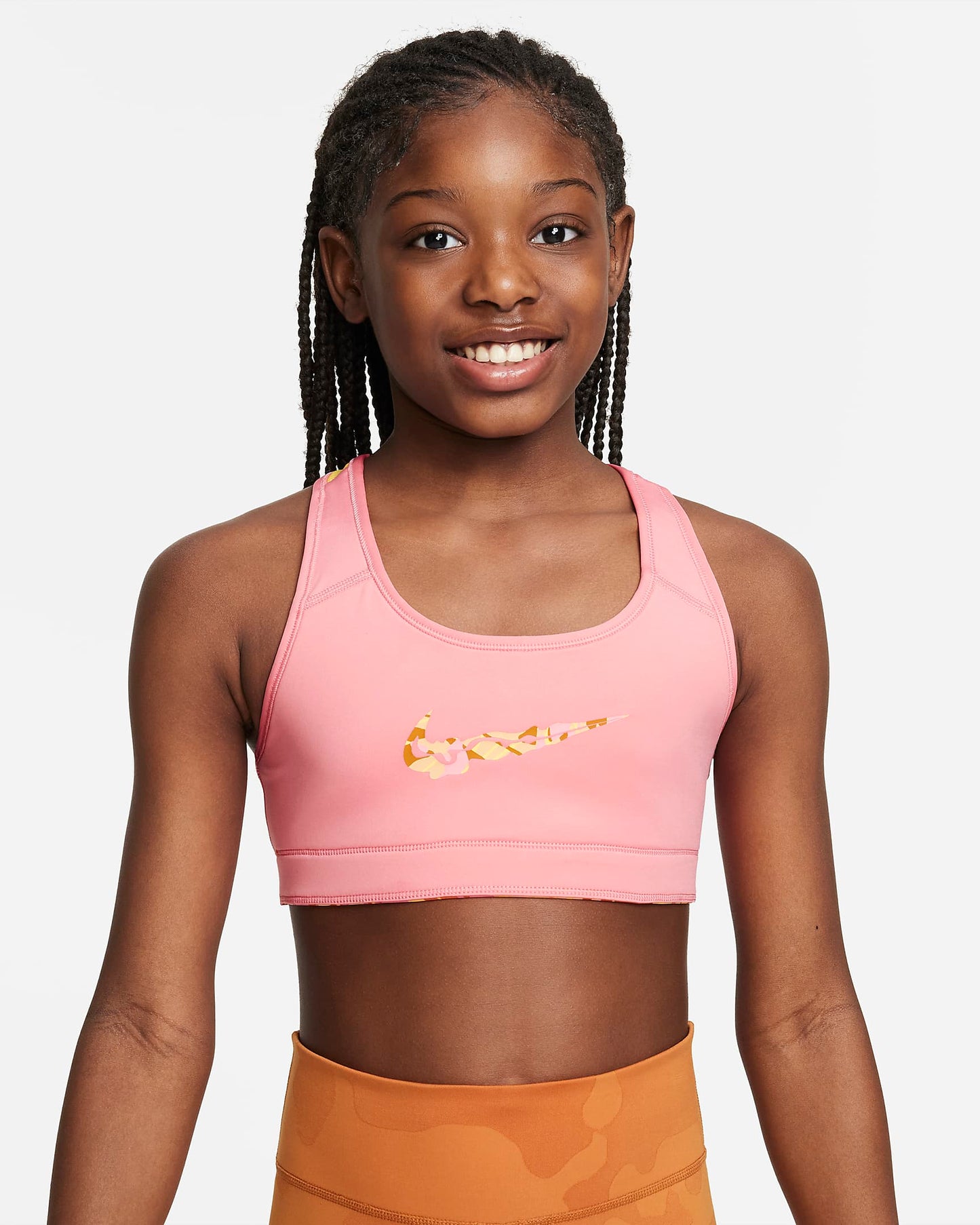 Nike Swoosh Older Girls' Reversible Sports Bra | Coral Chalk