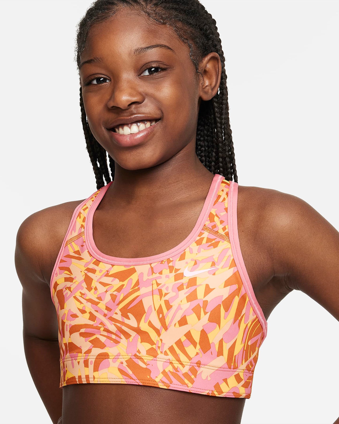 Nike Swoosh Older Girls' Reversible Sports Bra | Coral Chalk