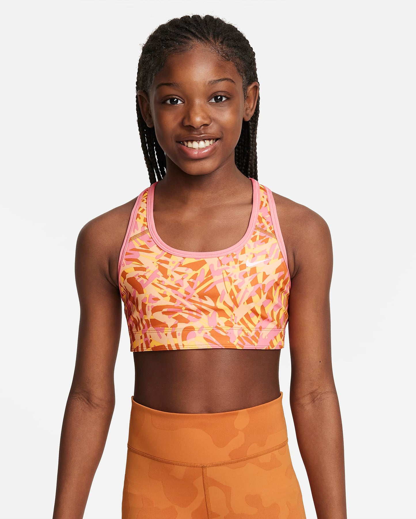 Nike Swoosh Older Girls' Reversible Sports Bra | Coral Chalk